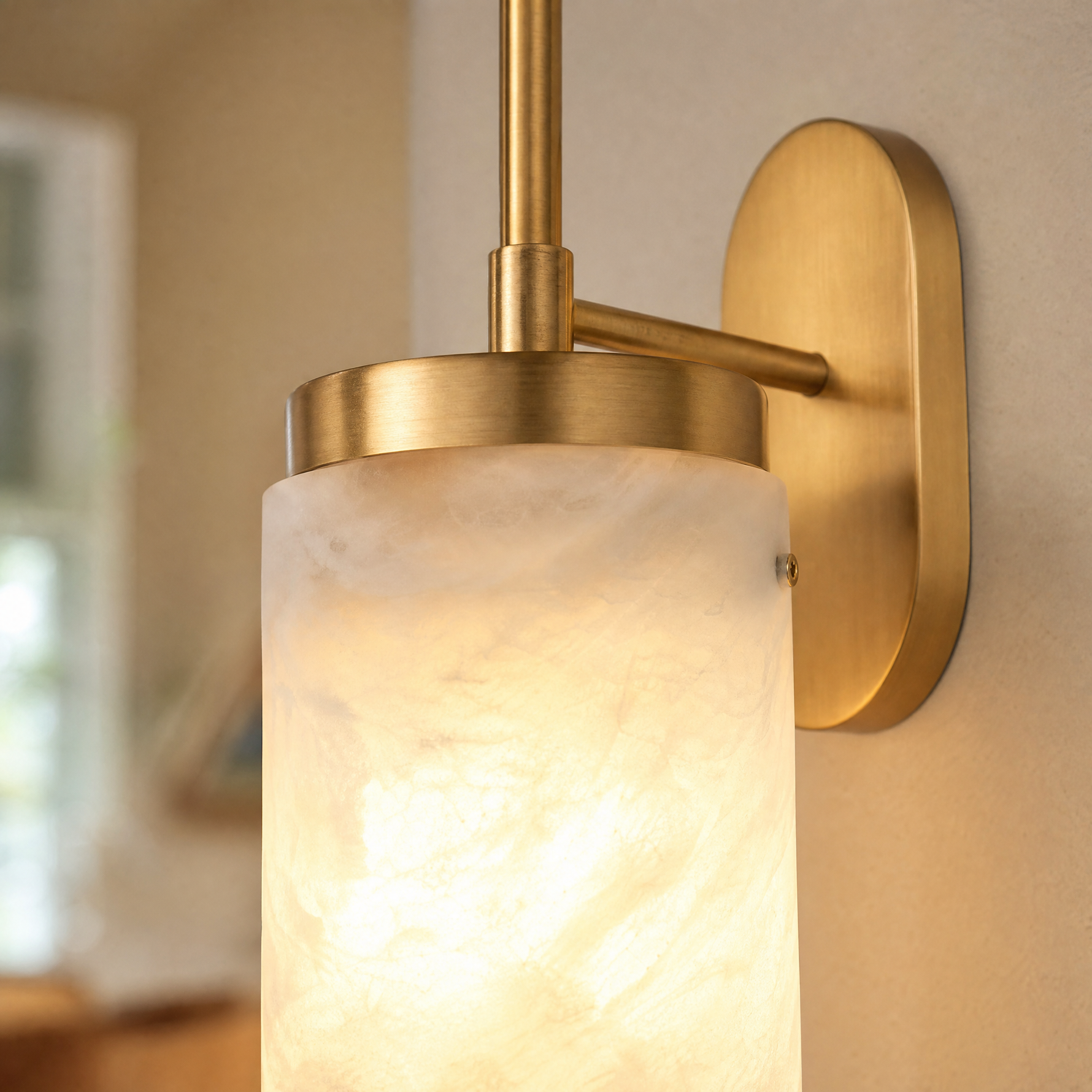 Rod Pendant Tall Drop Alabaster Brass Wall Sconce