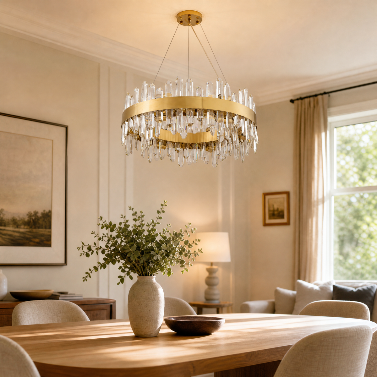 Round Crystal Island Chandelier 600 - Gold