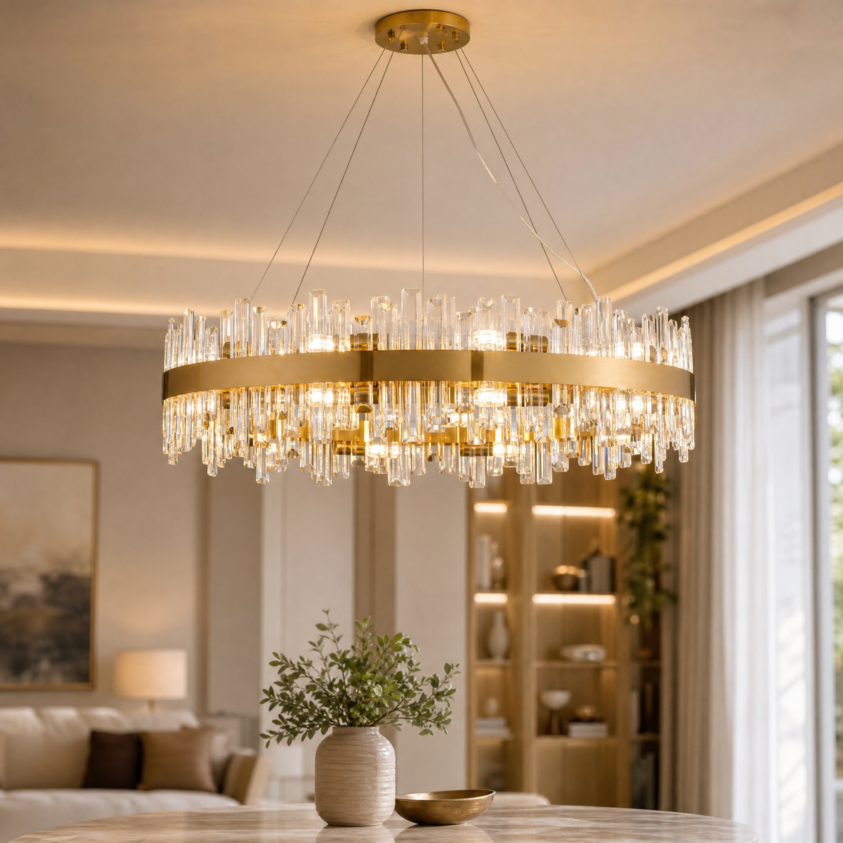 Round Golden Crystal Island Chandelier-1000