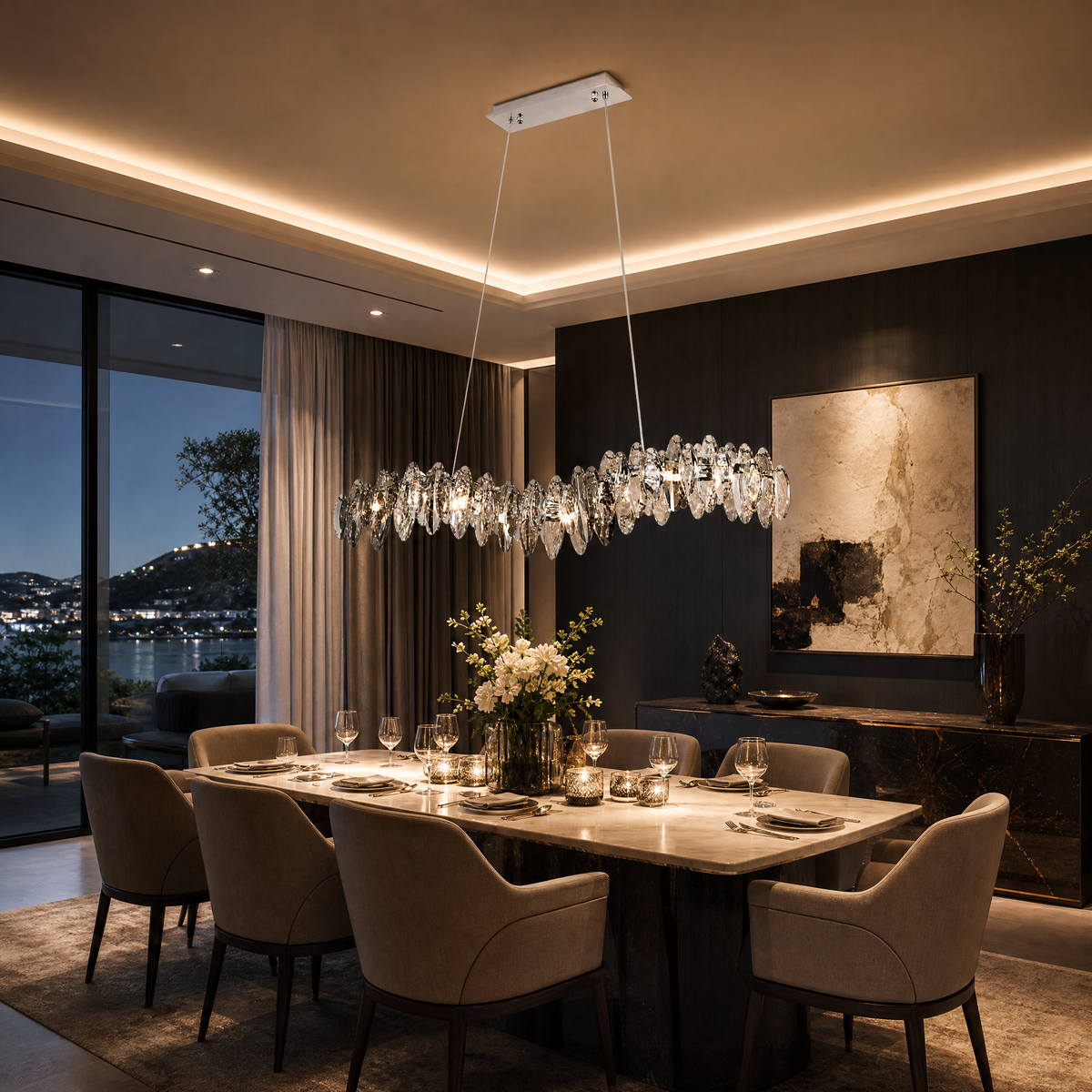 Rugiada Crystal Halo Chandelier
