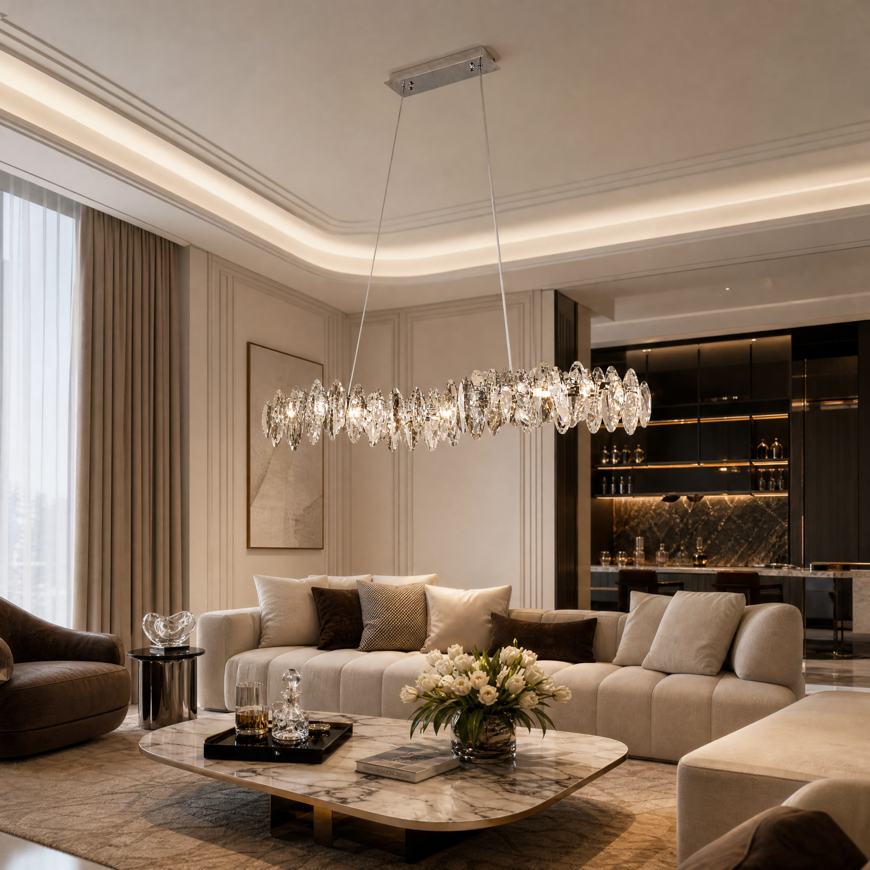 Rugiada Crystal Halo Chandelier