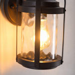 Rustic Matte Black Steel Outdoor Wall Lantern with Textured Glass