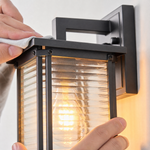 Sand Black Aluminum Ribbed Glass Outdoor Wall Lantern