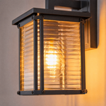Sand Black Aluminum Ribbed Glass Outdoor Wall Lantern