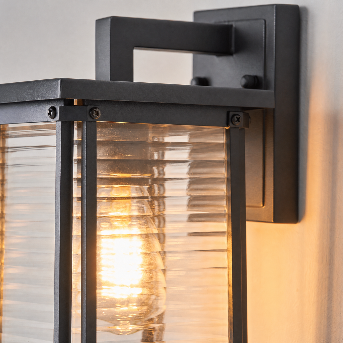 Sand Black Aluminum Ribbed Glass Outdoor Wall Lantern