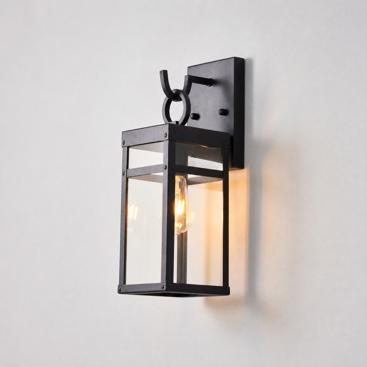 Sand Black Iron and Clear Glass Outdoor Wall Lantern