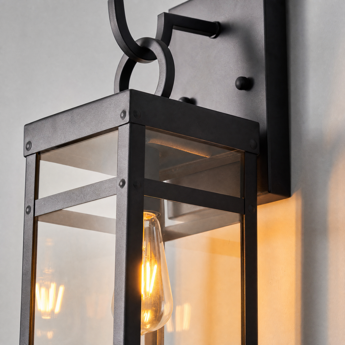 Sand Black Iron and Clear Glass Outdoor Wall Lantern