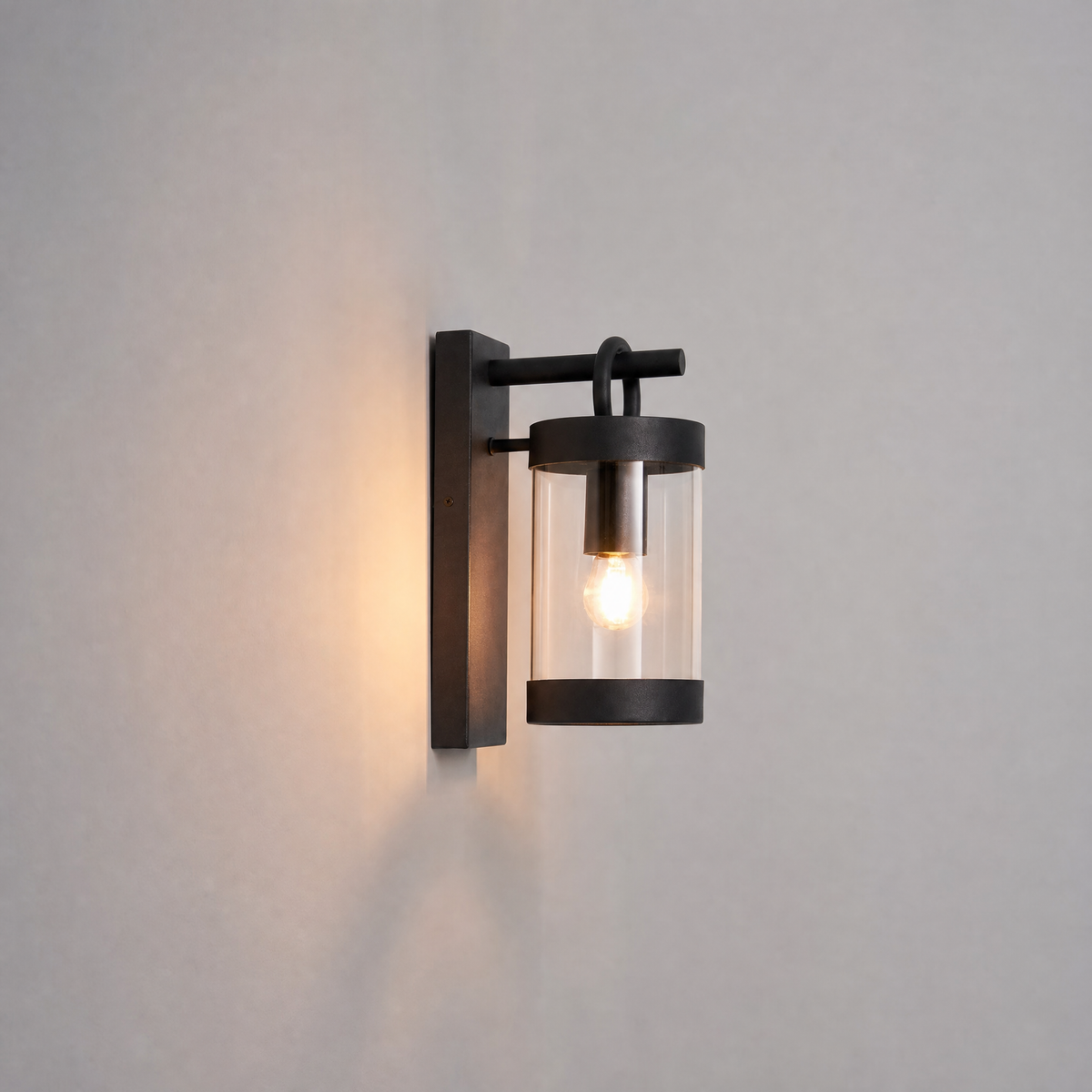 Sand Black Steel and Clear Glass Outdoor Wall Sconce