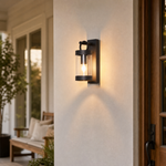 Sand Black Steel and Clear Glass Outdoor Wall Sconce
