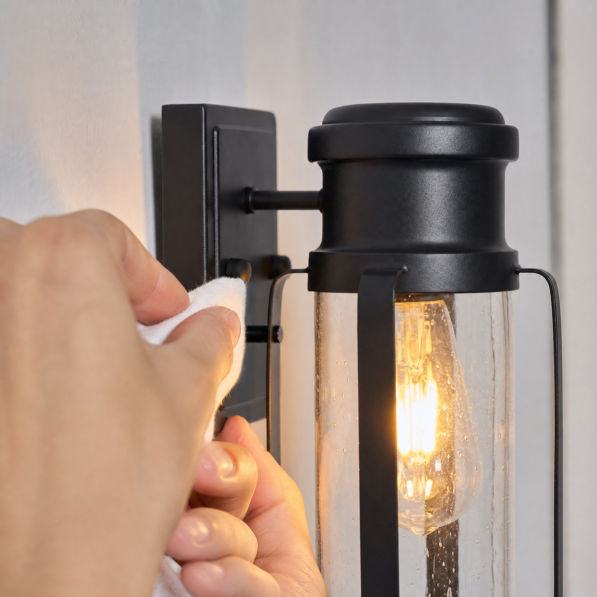 Sand Black Steel and Glass Outdoor Wall Lantern