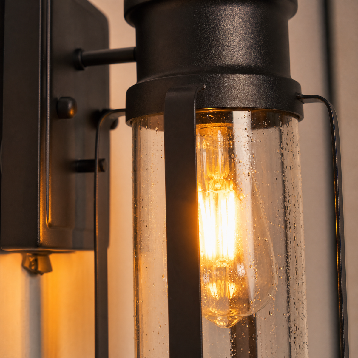 Sand Black Steel and Glass Outdoor Wall Lantern