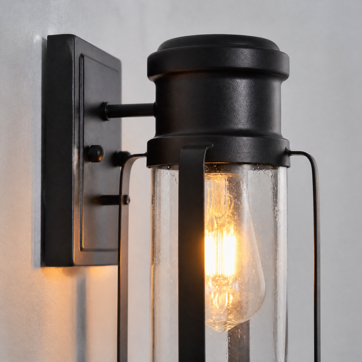 Sand Black Steel and Glass Outdoor Wall Lantern