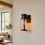 Sand Black Steel and Glass Outdoor Wall Lantern