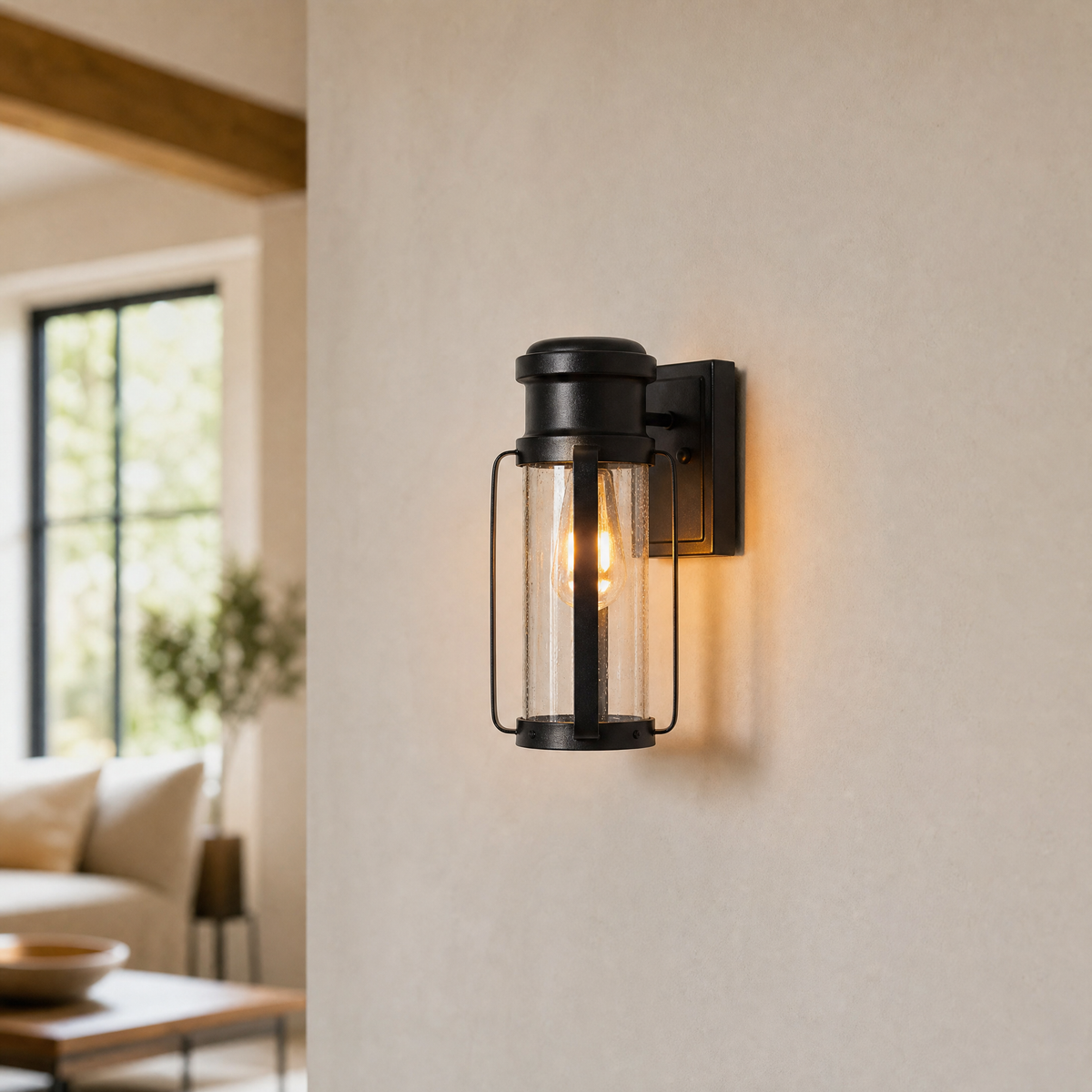 Sand Black Steel and Glass Outdoor Wall Lantern