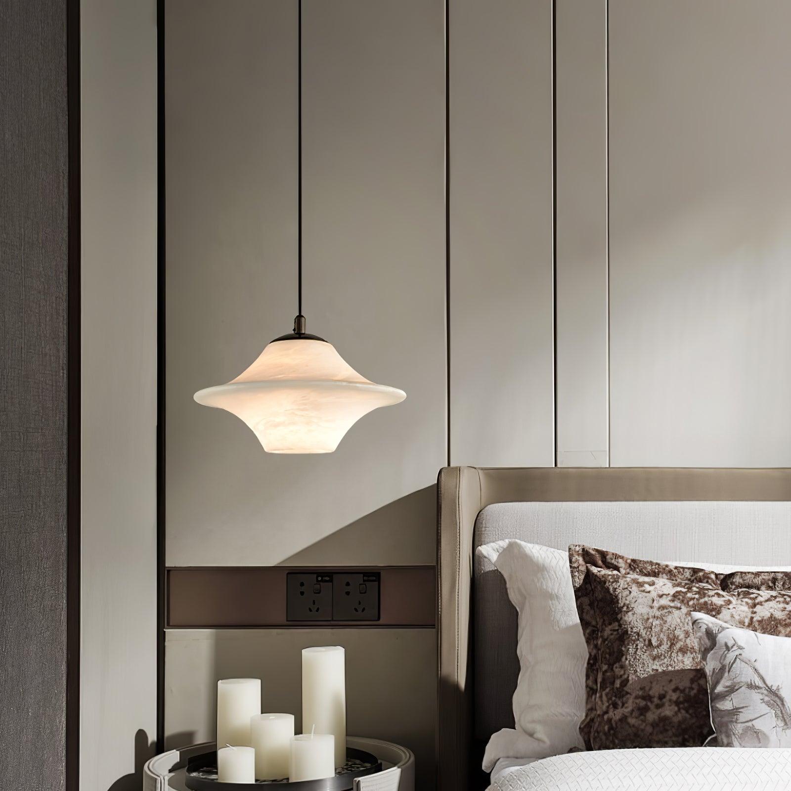 Celestial Saucer Alabaster Pendant Light Black & White