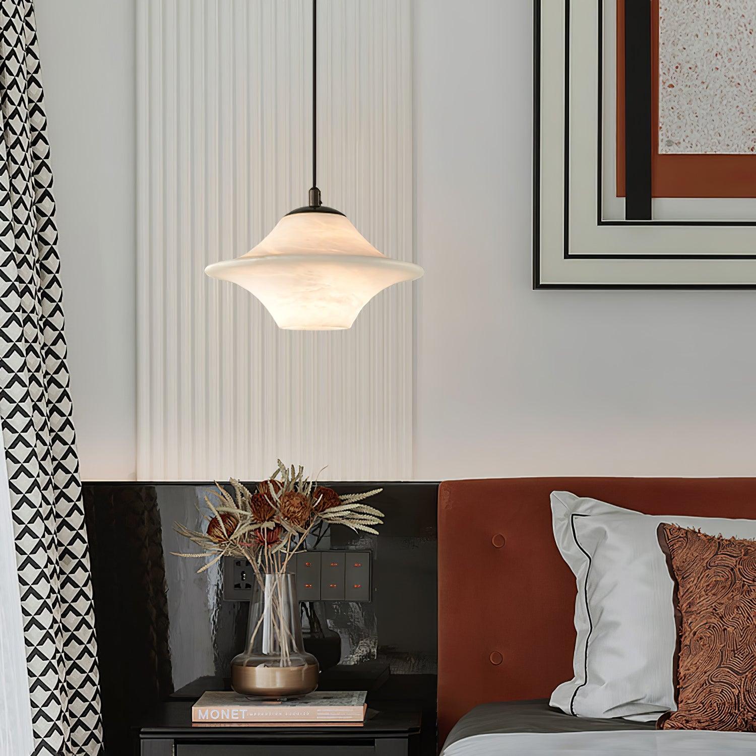 Celestial Saucer Alabaster Pendant Light Black & White