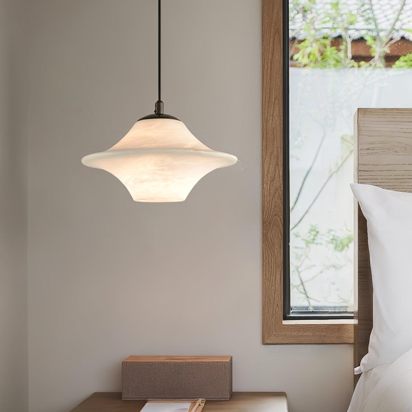 Celestial Saucer Alabaster Pendant Light Black & White