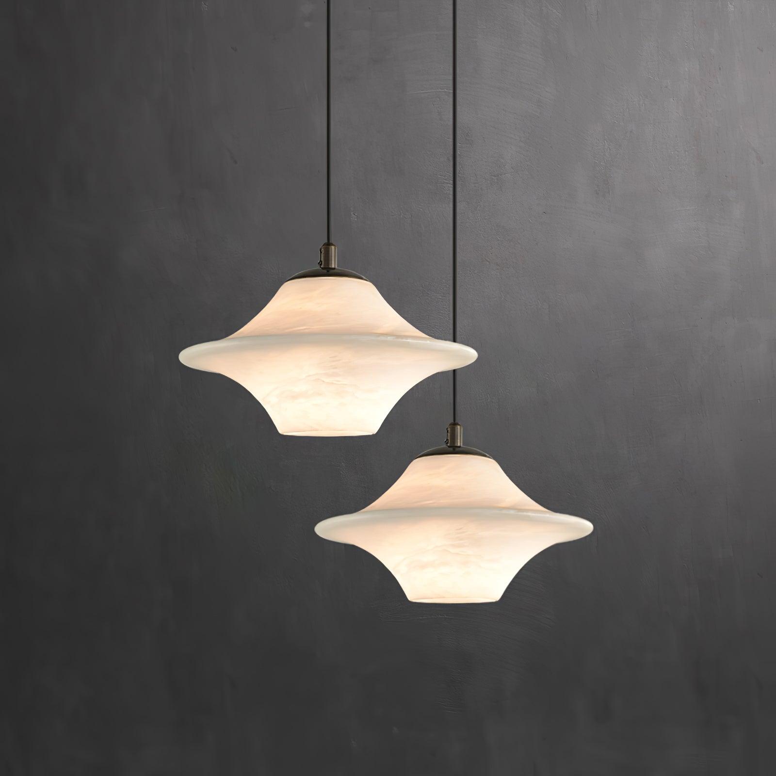 Celestial Saucer Alabaster Pendant Light Black & White