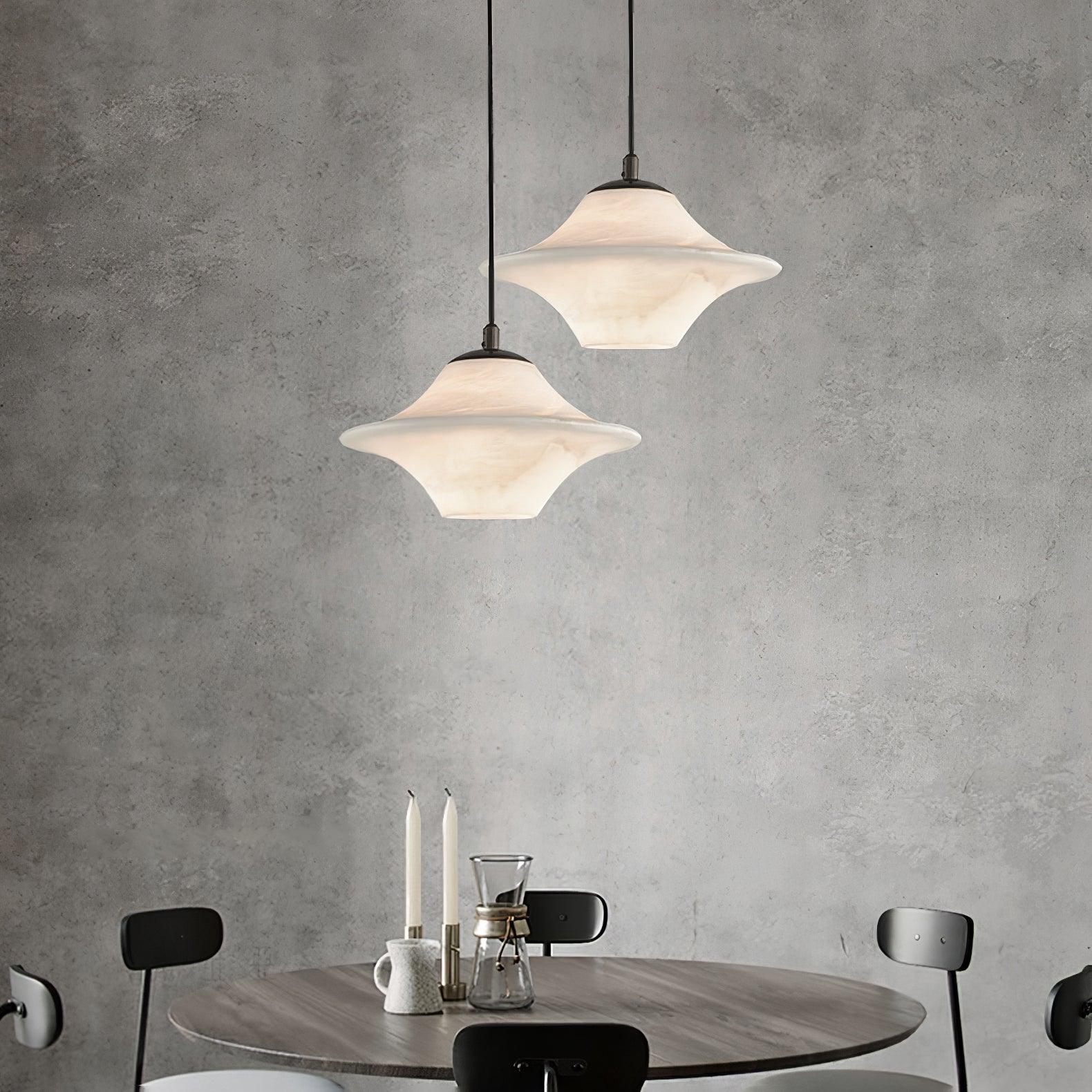 Celestial Saucer Alabaster Pendant Light Black & White
