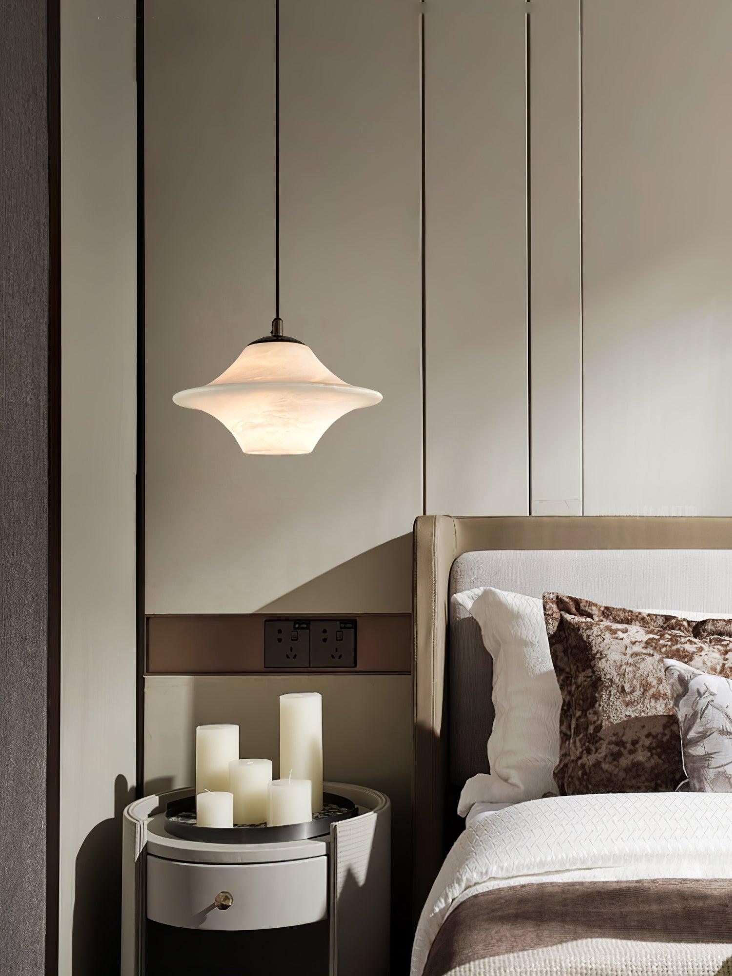 Celestial Saucer Alabaster Pendant Light Black & White