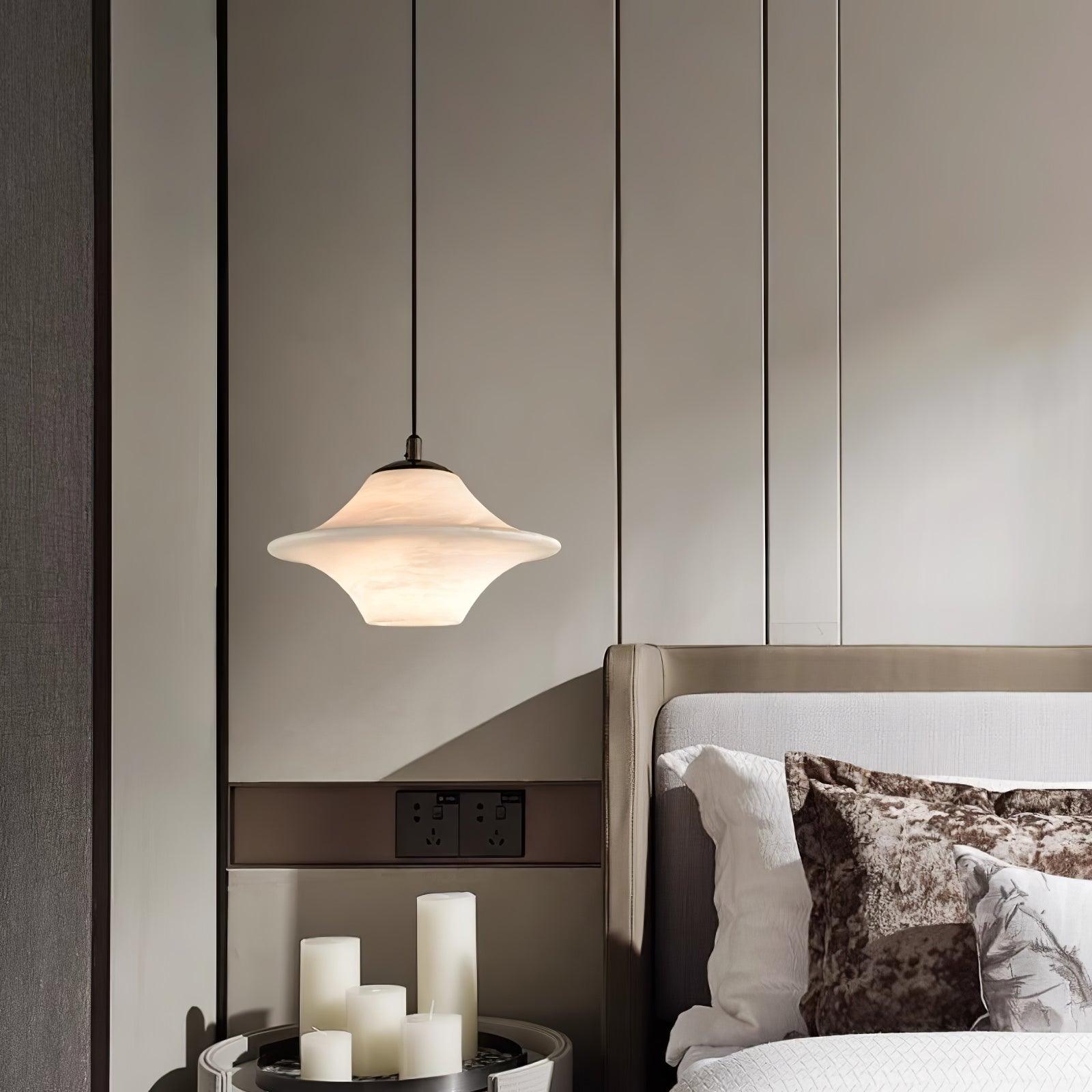 Celestial Saucer Alabaster Pendant Light Black & White