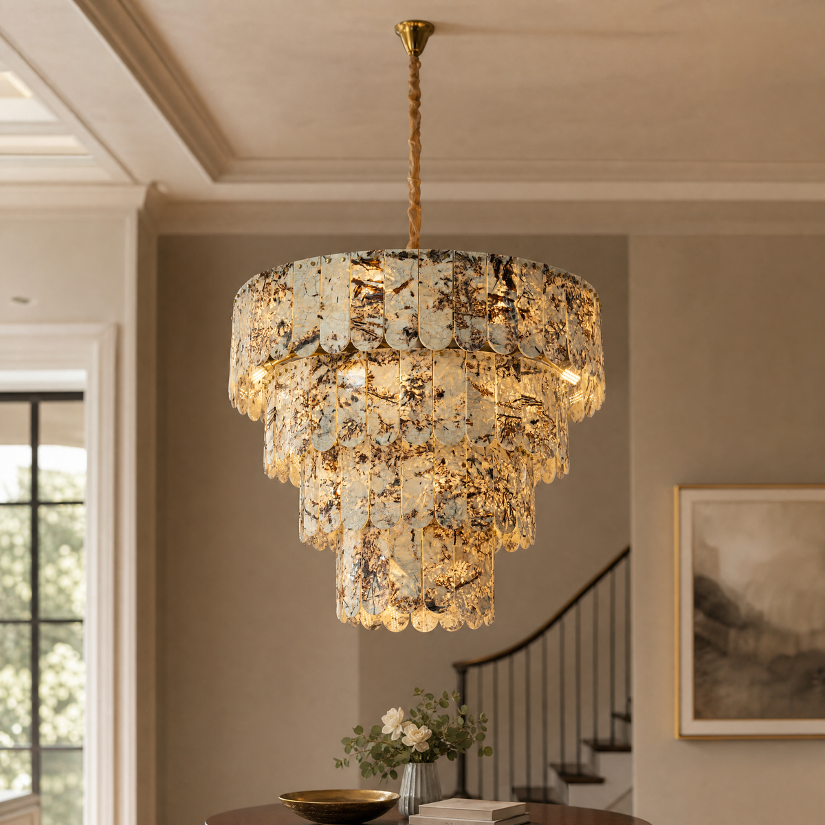 Majestone Tiered Scalloped Stone Chandelier