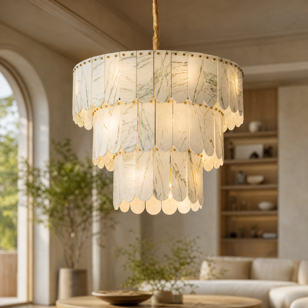 Majestone Tiered Scalloped Stone Chandelier