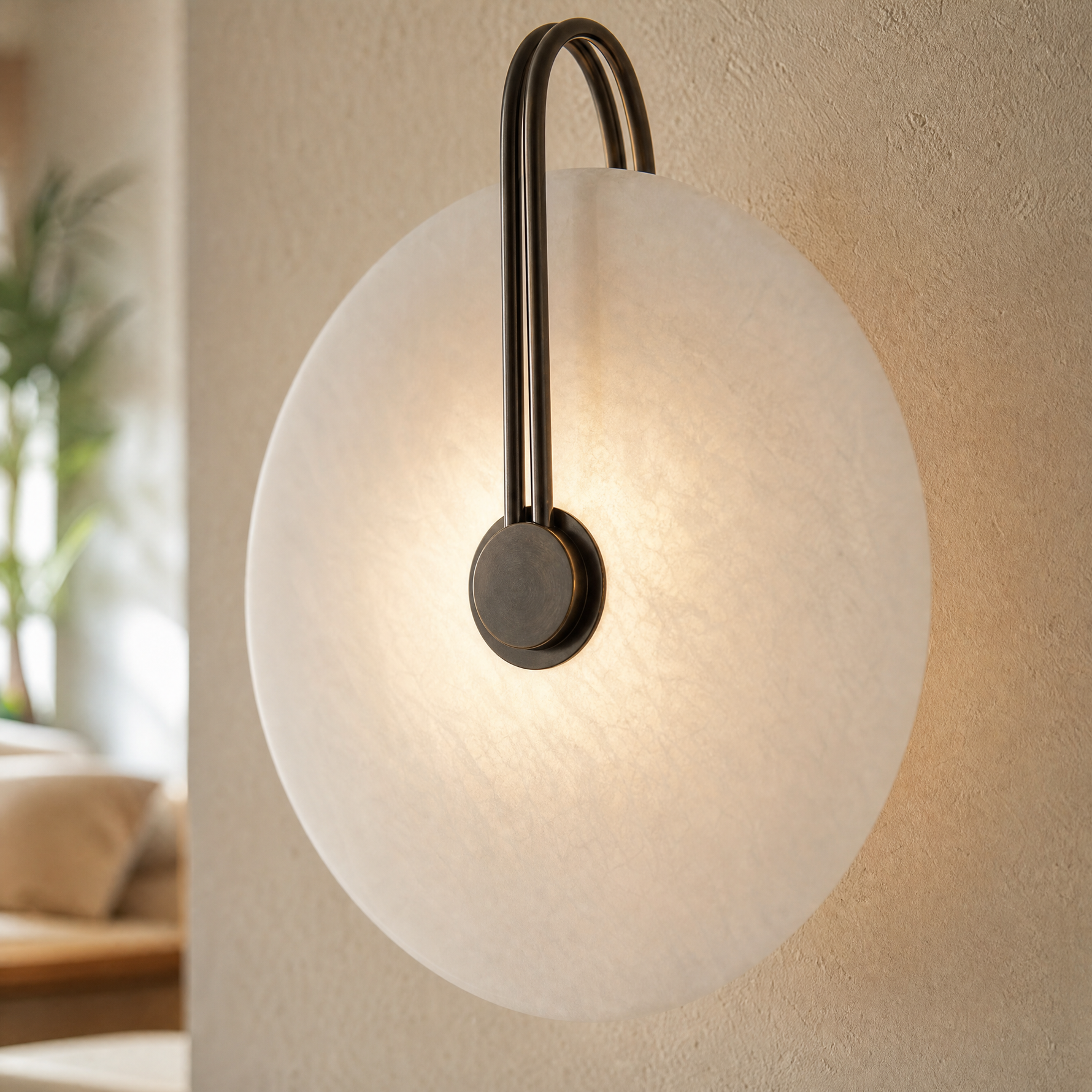 Sculpted Form Disc Halo Alabaster Wall Sconce