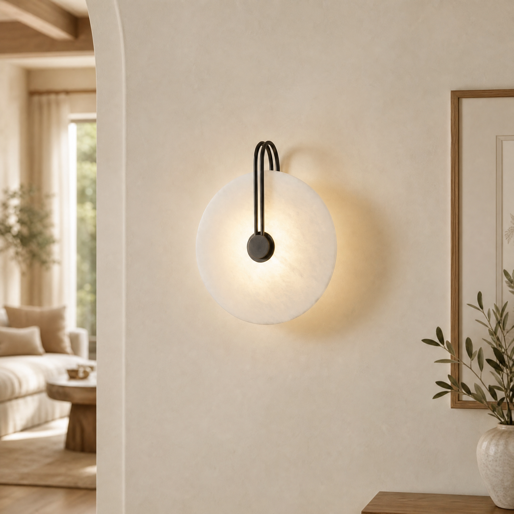 Sculpted Form Disc Halo Alabaster Wall Sconce