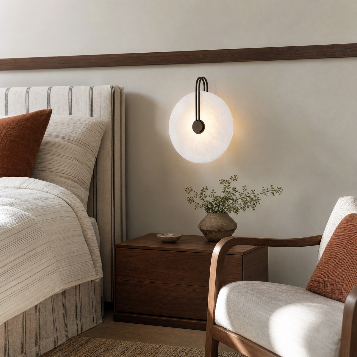 Sculpted Form Disc Halo Alabaster Wall Sconce