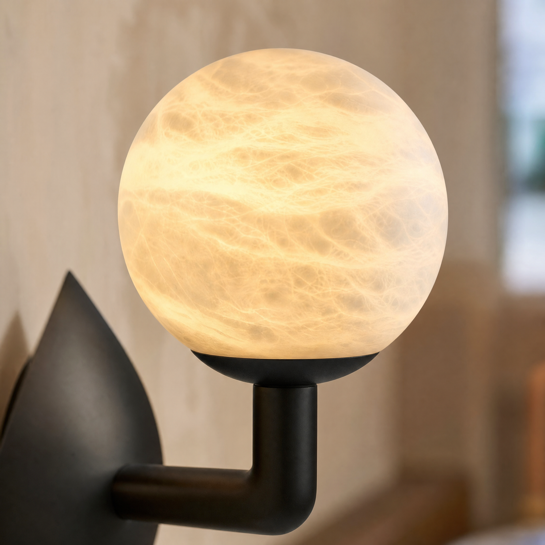 Sculpted Form Orb & Leaf Alabaster Wall Sconce