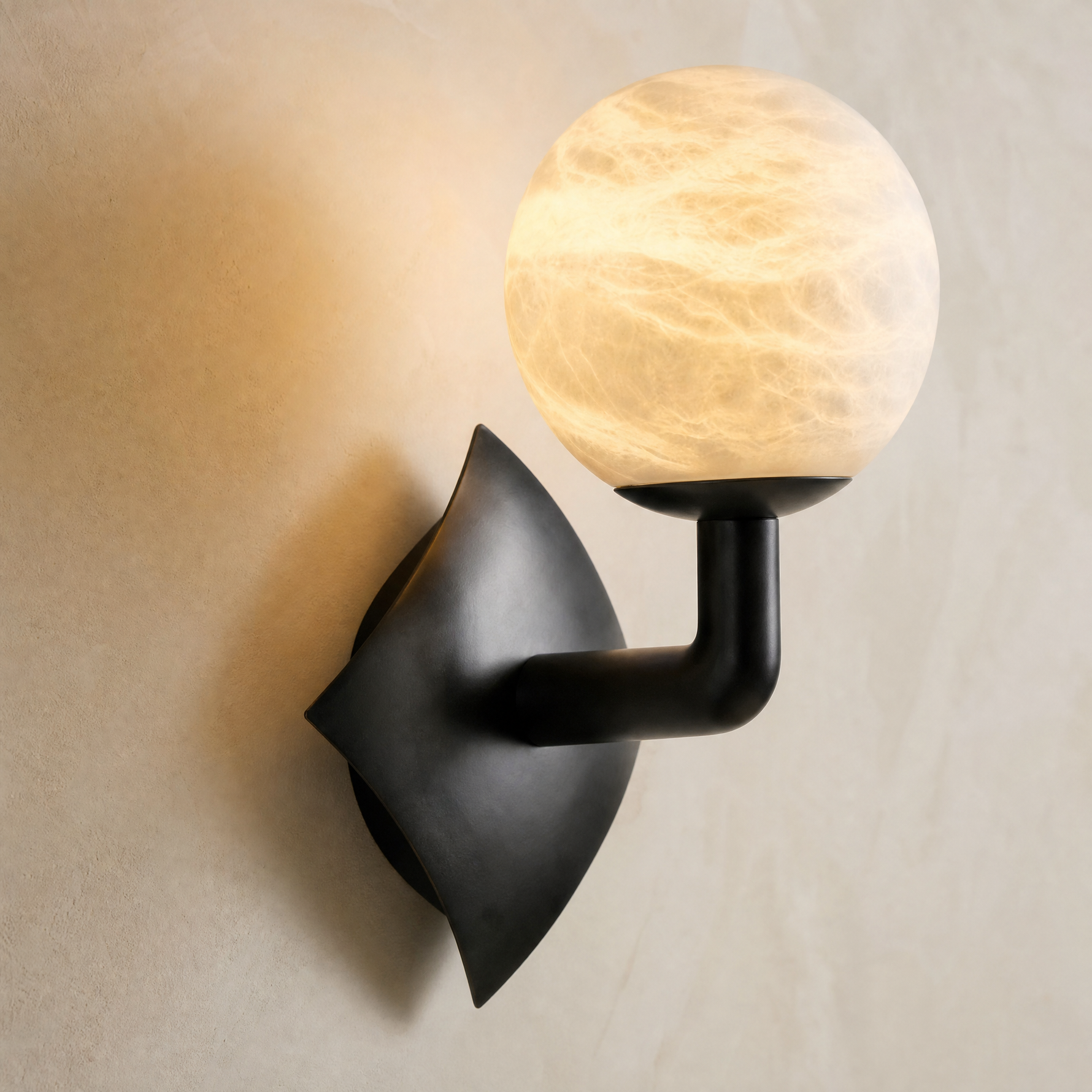 Sculpted Form Orb & Leaf Alabaster Wall Sconce