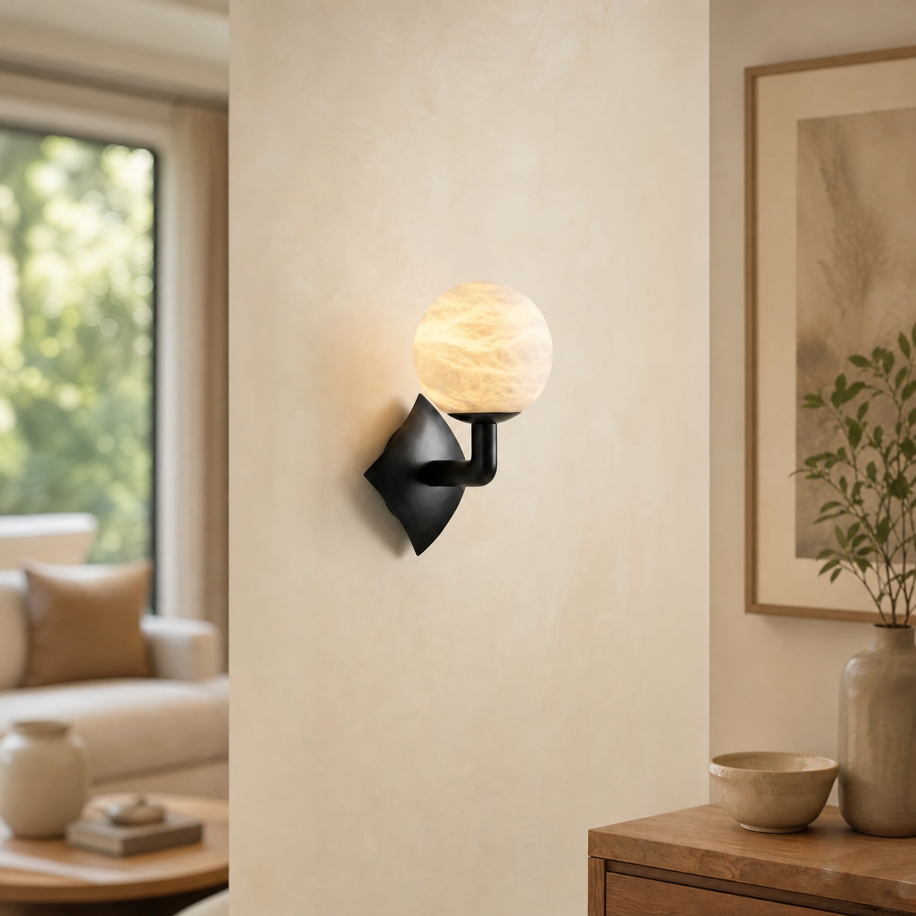 Sculpted Form Orb & Leaf Alabaster Wall Sconce