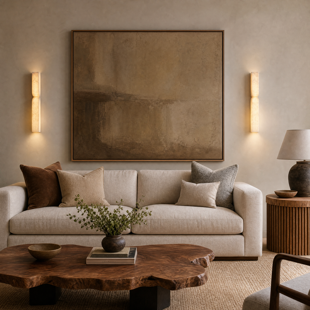 Sculpted Form Raw Stone Pillar Alabaster Wall Sconce