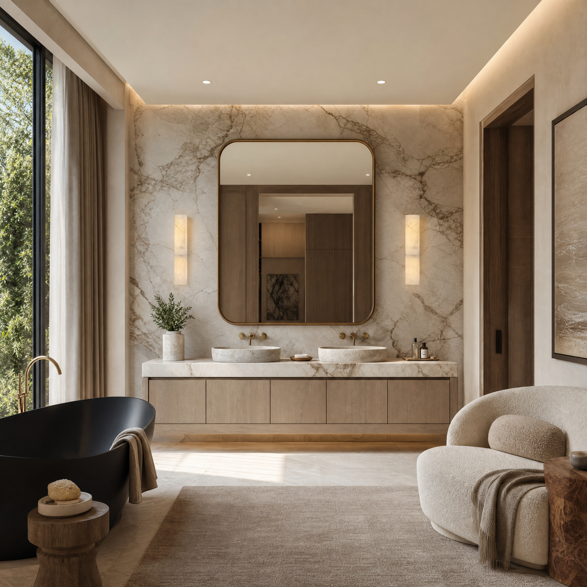 Sculpted Form Raw Stone Pillar Alabaster Wall Sconce