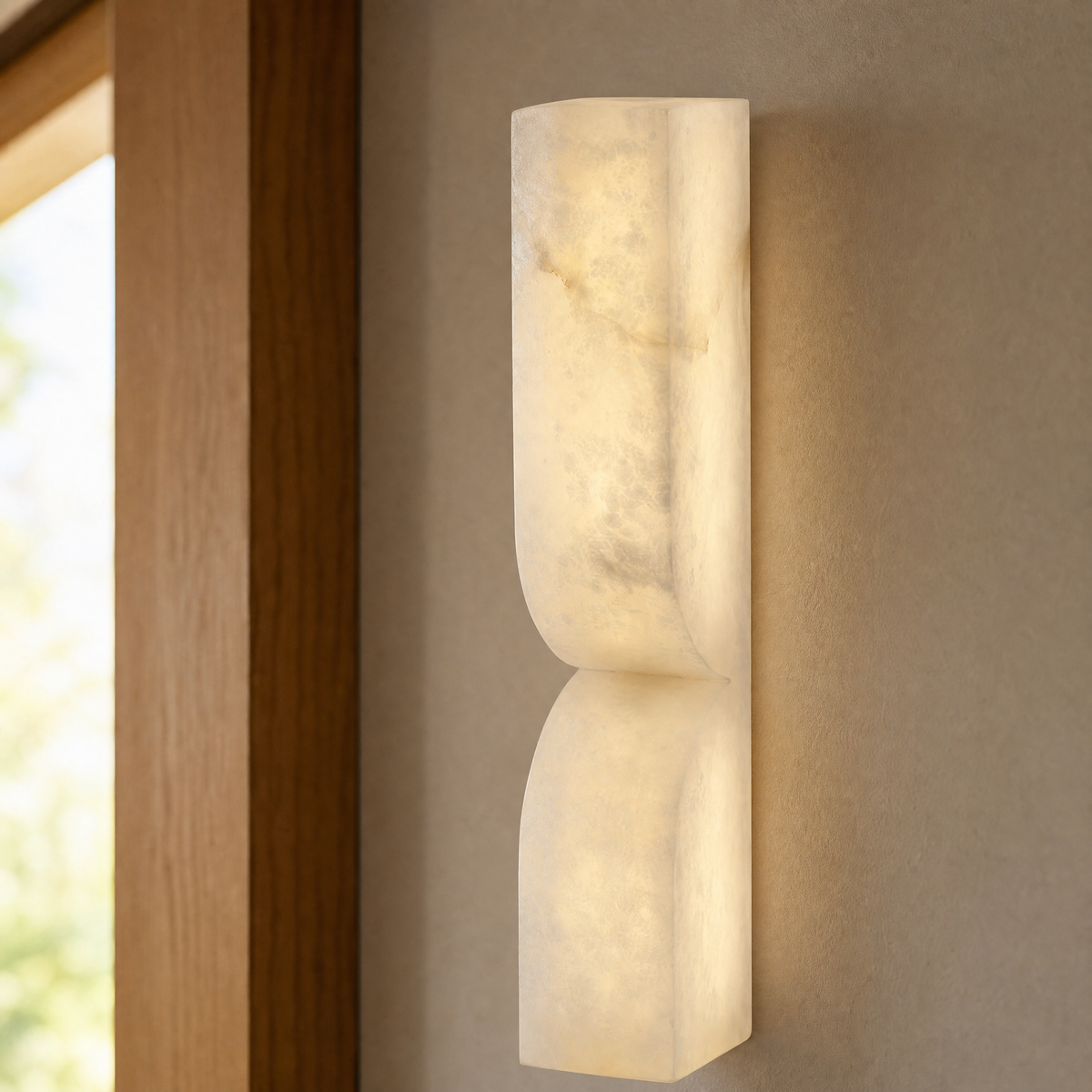 Sculpted Form Raw Stone Pillar Alabaster Wall Sconce