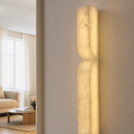 Sculpted Form Raw Stone Pillar Alabaster Wall Sconce