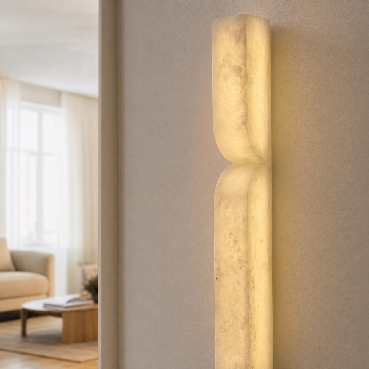 Sculpted Form Raw Stone Pillar Alabaster Wall Sconce