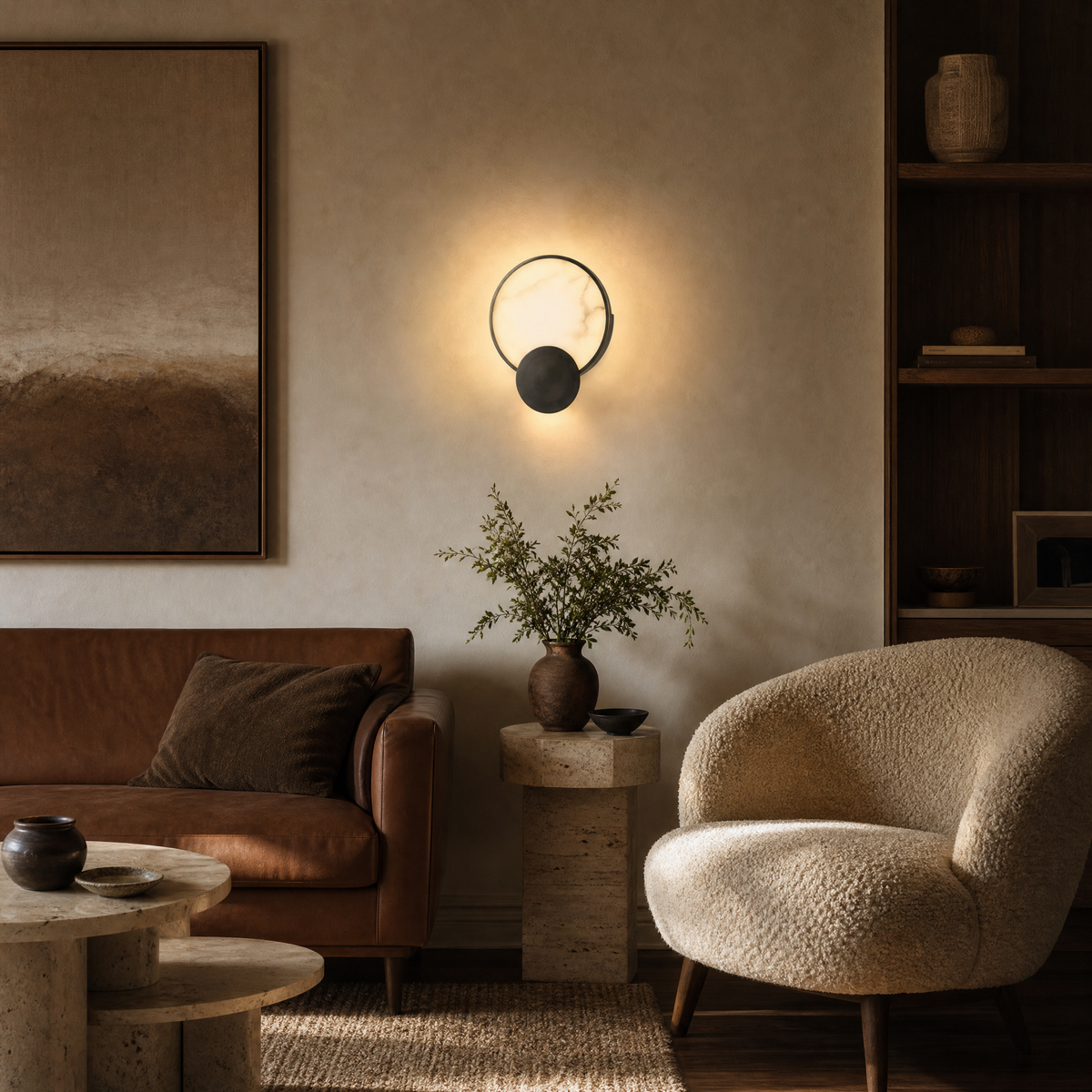 Sculpted Form Ring & Orb Alabaster Wall Sconce