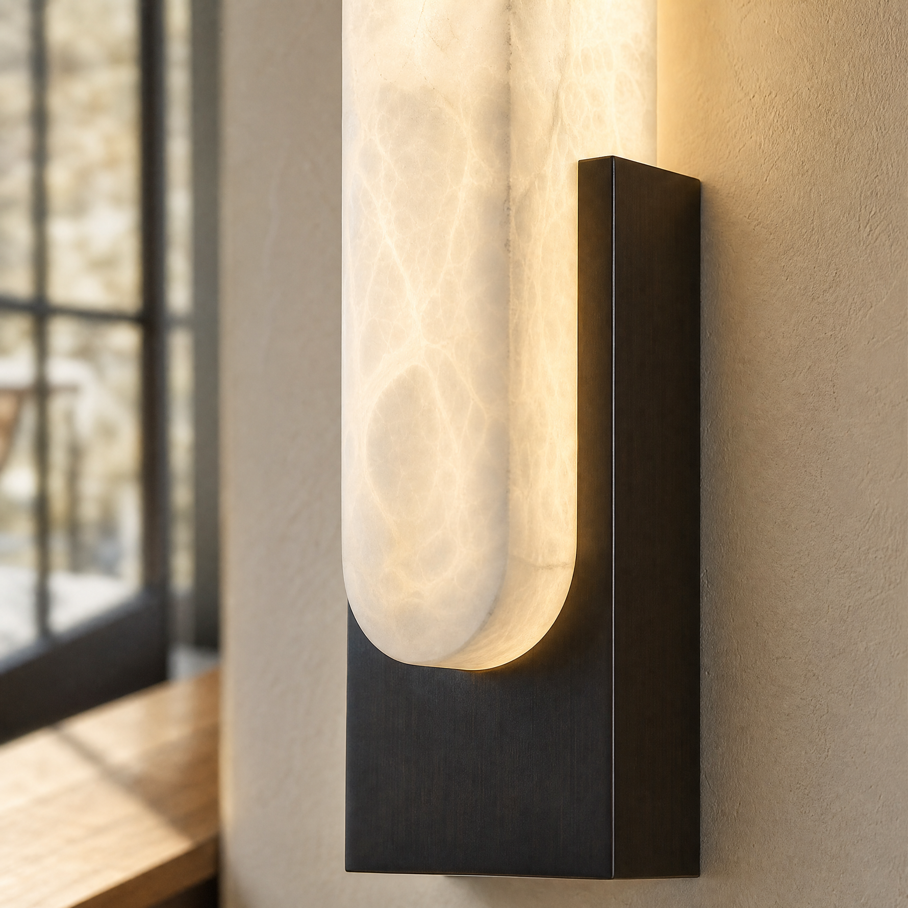 Sculpted Form U-Curve Alabaster Wall Sconce