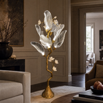 Sculptural Tree Branch Floor Lamp with Frosted Glass Leaves