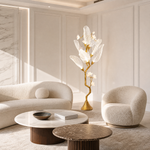 Sculptural Tree Branch Floor Lamp with Frosted Glass Leaves