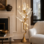 Sculptural Tree Branch Floor Lamp with Frosted Glass Leaves