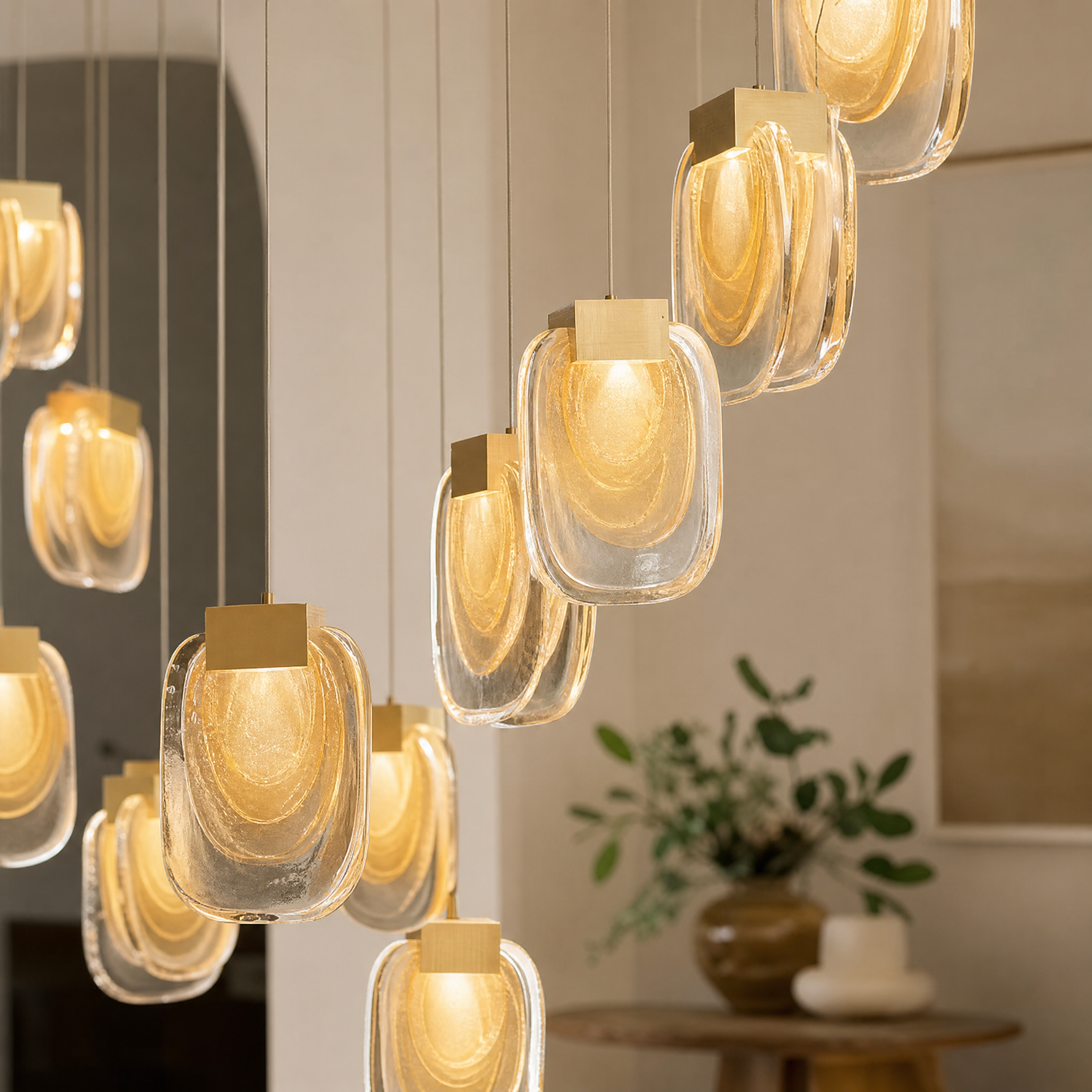 Serenata Hand-Blown Glass Cascading Chandelier 47"
