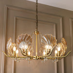 Shell Crystal Chandelier – Brass & Amber Finish, Multiple Heads