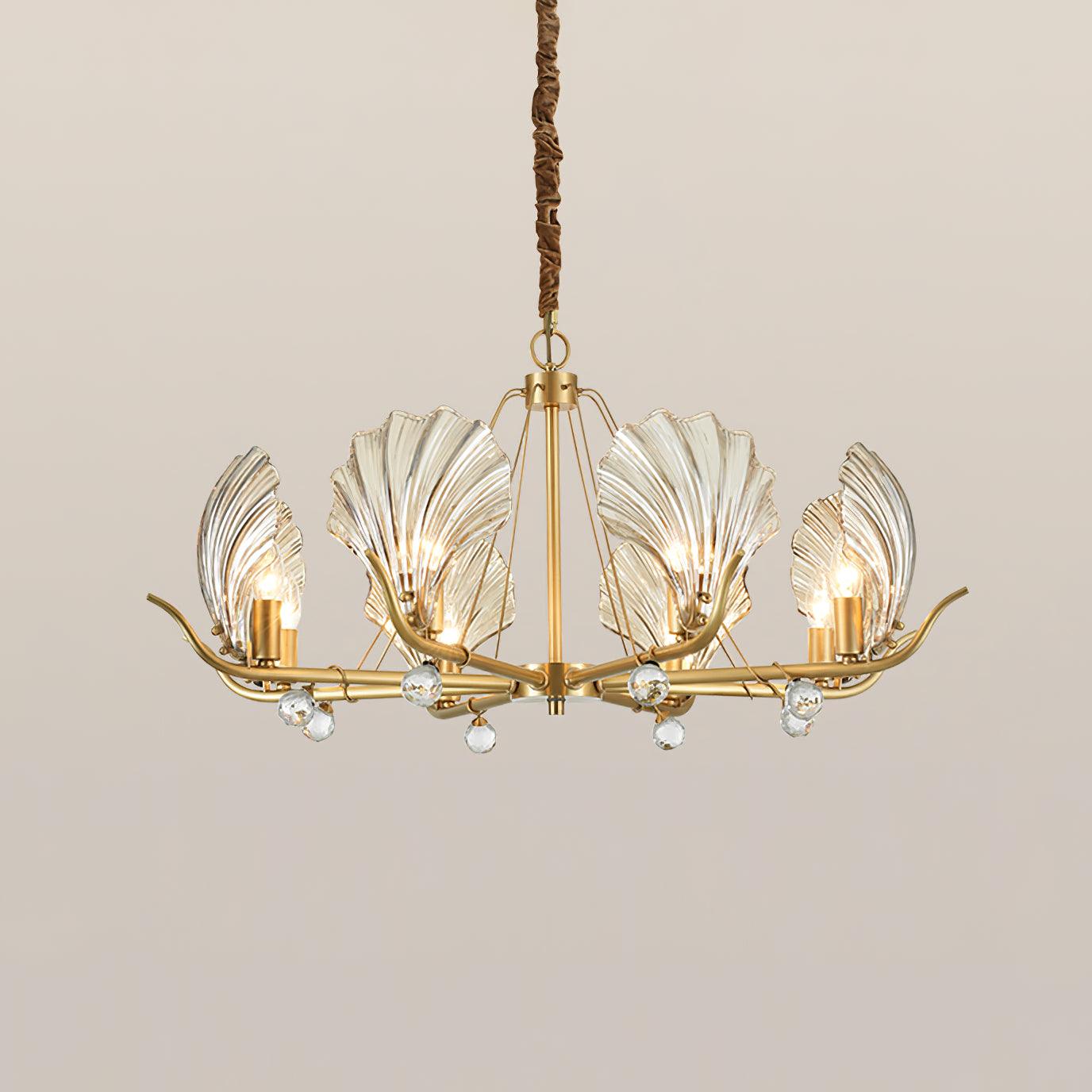 Shell Crystal Chandelier – Brass & Amber Finish, Multiple Heads