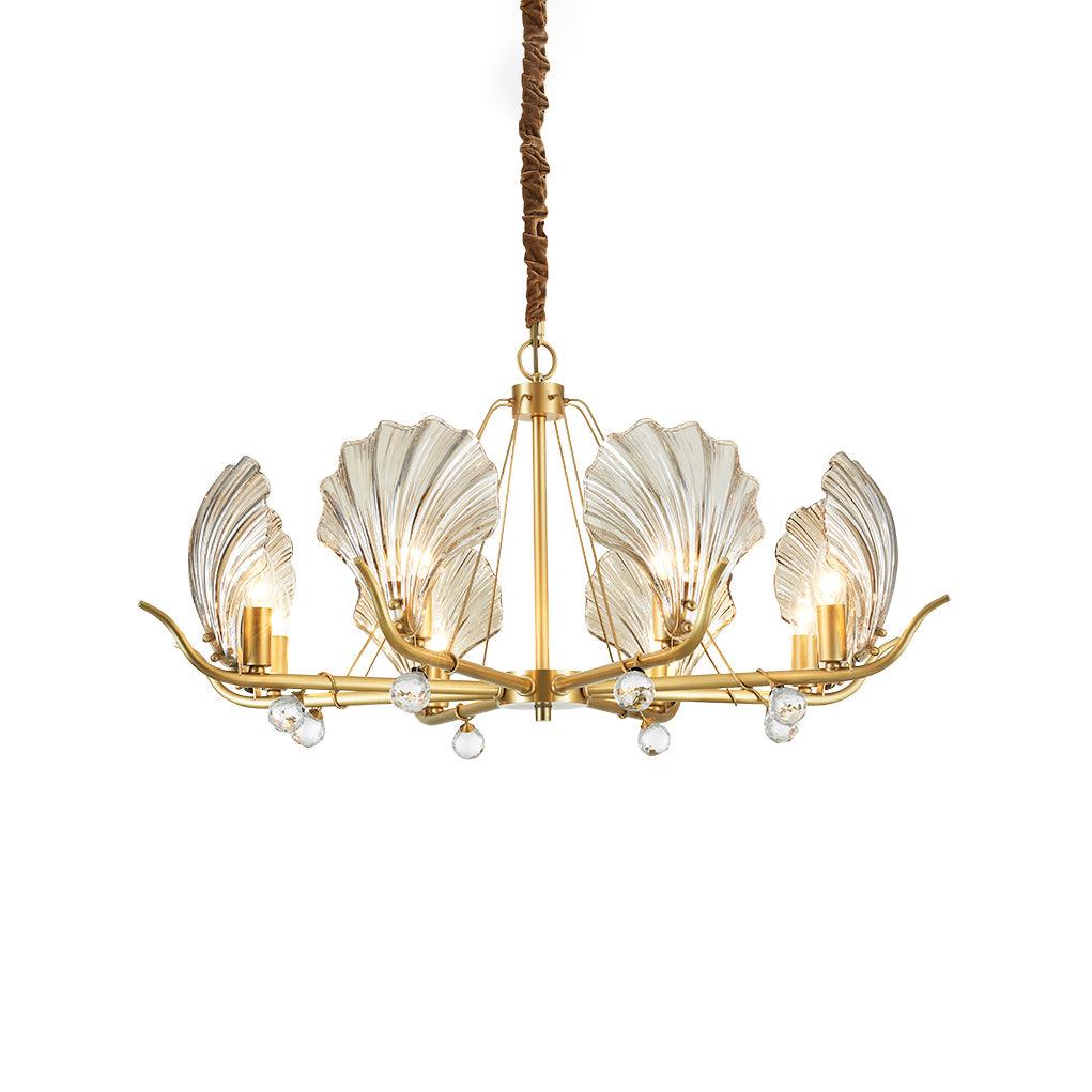 Shell Crystal Chandelier – Brass & Amber Finish, Multiple Heads