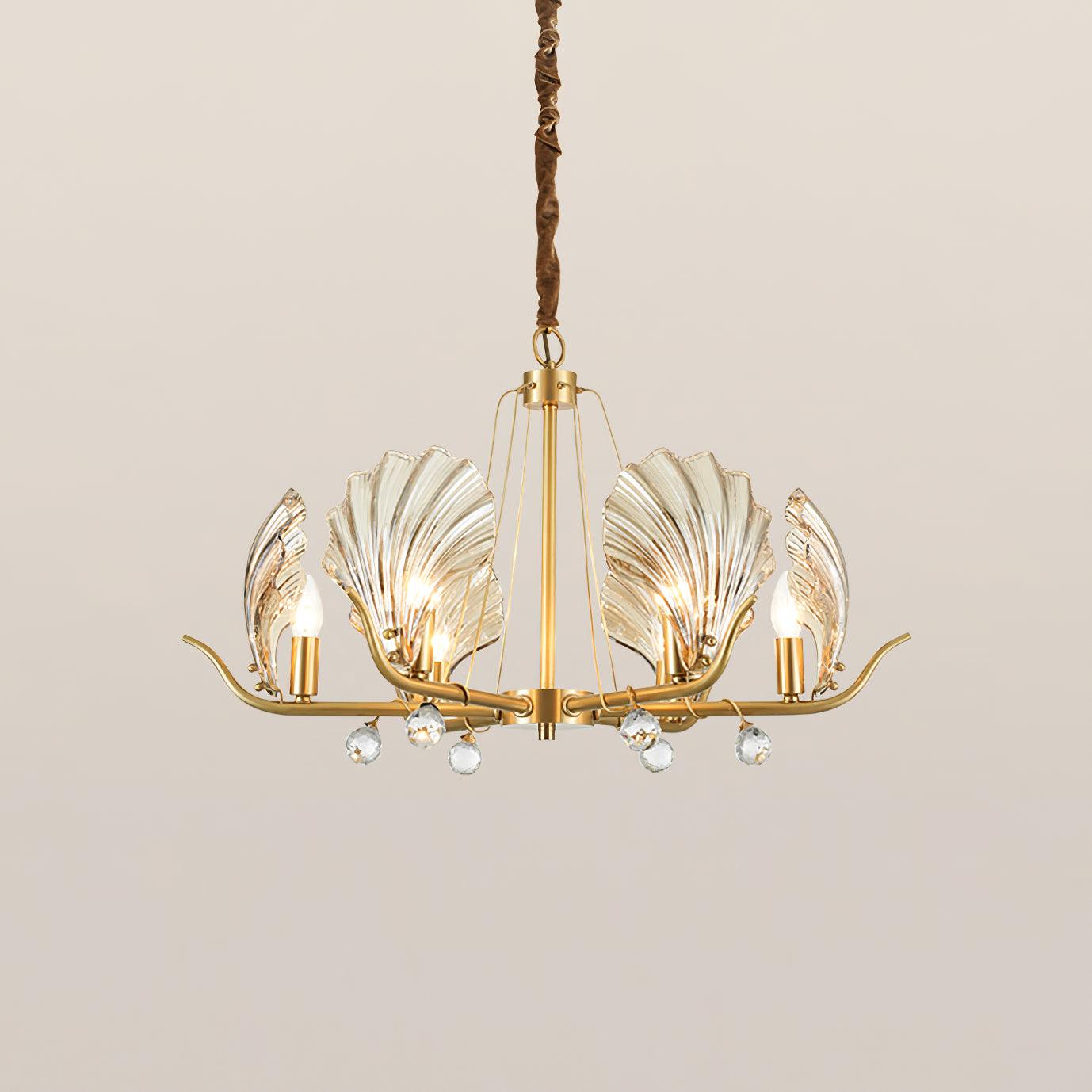 Shell Crystal Chandelier – Brass & Amber Finish, Multiple Heads