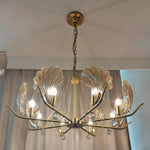 Shell Crystal Chandelier – Brass & Amber Finish, Multiple Heads