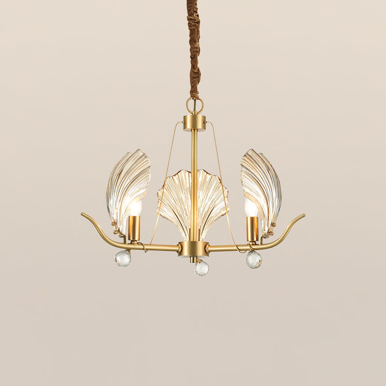 Shell Crystal Chandelier – Brass & Amber Finish, Multiple Heads